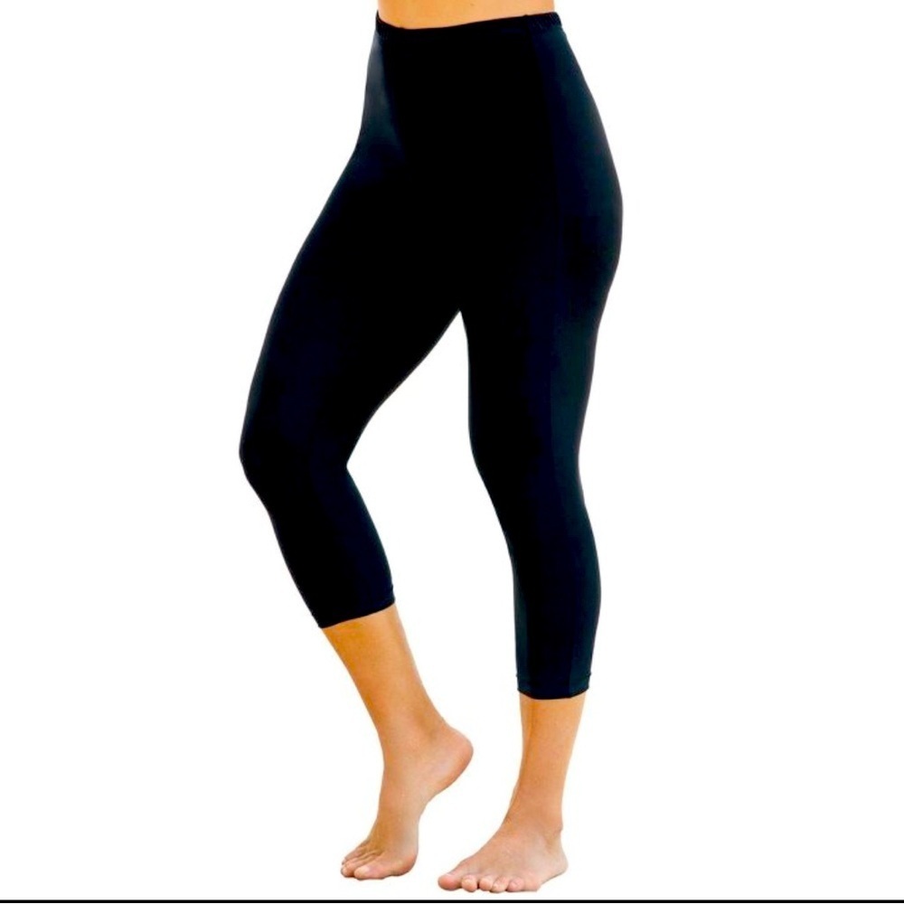Swim 365 Black Swim Capri Plus Size UPF 50 Water Aerobics Swim Leggings